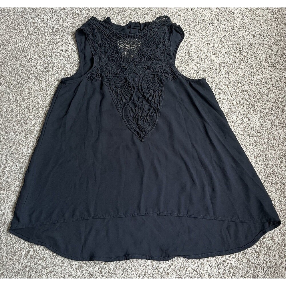 Eyeshadow Lace Tank Top Women's Black Boho Y2K Blouse Crochet Detail
